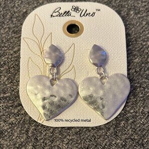 Silver Heart Drop Earrings